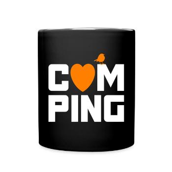 Camping Spatz Herz Camper coole Quotes Fan Urlaub - Tasse einfarbig - Schwarz - Vorne