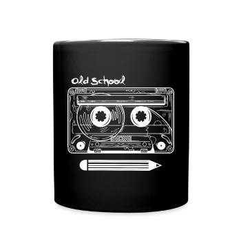 Retro Kassette und Stift - Tasse einfarbig - Schwarz - Vorne