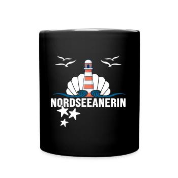 Küstenkind "Nordseeanerin" moin moin Nord-girl - Tasse einfarbig - Schwarz - Vorne