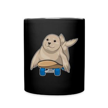 Seehund Skater Skateboard - Tasse einfarbig - Schwarz - Vorne