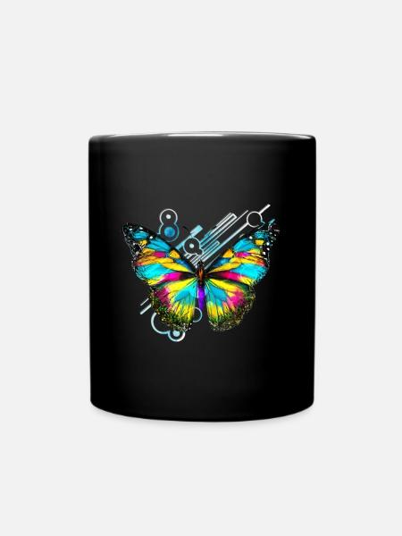 Papillon arc en ciel abstrait - Mug uni - noir