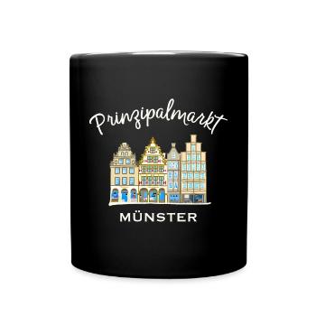 Münster Prinzipalmarkt handgezeichnete Häuserzeile - Tasse einfarbig - Schwarz - Vorne
