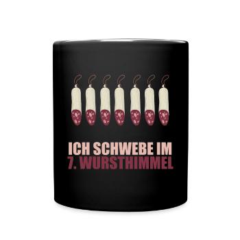 Ich schwebe im 7 Wursthimmel - Tasse einfarbig - Schwarz - Vorne