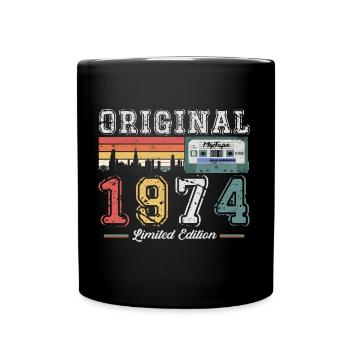 49th Birthday Man Vintage 1974 Vintage Cassette - Full Colour Mug - black - Front