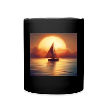 Sailboat at sunset - Square - Full Colour Mug - black - Front
