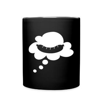 Bratwurst Denkblase Camping grillen Urlaub Fan - Tasse einfarbig - Schwarz - Vorne
