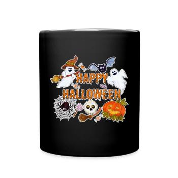 Happy Halloween Gespenster Spinnen und Kürbisse - Tasse einfarbig - Schwarz - Vorne