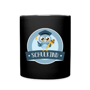 Schulkind Eule mit Zuckertüte - Tasse einfarbig - Schwarz - Vorne