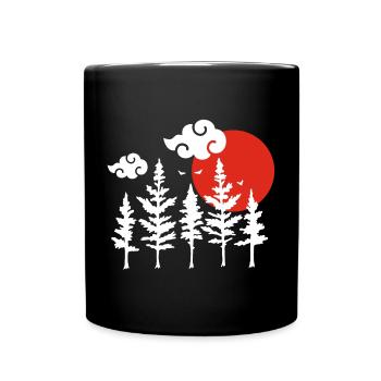 Weiße Bäume und rote Sonne - Tasse einfarbig - Schwarz - Vorne