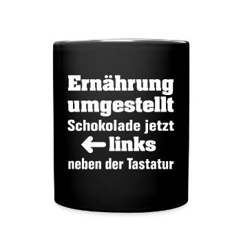 Ernährung umgestellt - lustiges Diätmotiv - Tasse einfarbig - Schwarz - Vorne