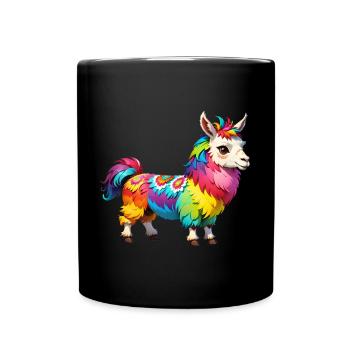 Cute Colorful Cartoon Llama - Full Colour Mug - black - Front