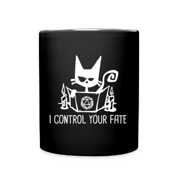 I CONTROL YOUR FATE Funny Role Playing Cat RPG - Full Colour Mug - black - Front