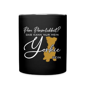 Yorkie Silhouette lustiger Spruch Schreibschrift - Tasse einfarbig - Schwarz - Vorne