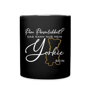 Yorkie Silhouette lustiger Spruch Schreibschrift - Tasse einfarbig - Schwarz - Vorne