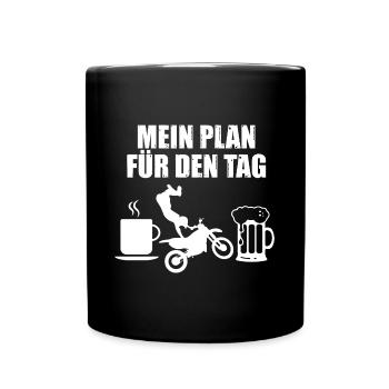 Kaffee, Motocross und Bier Humorvoll - Tasse einfarbig - Schwarz - Vorne