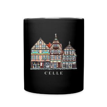 Celle, Handzeichnung Fassaden Altstadt Deutschland - Tasse einfarbig - Schwarz - Vorne