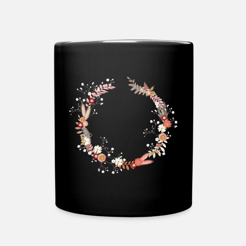 Trockenblumen Kranz mit Schleierkraut Illustration - Tasse einfarbig - Schwarz