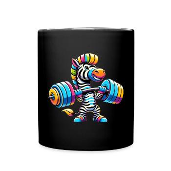 Colorful zebra with dumbbell barbell - Full Colour Mug - black - Front