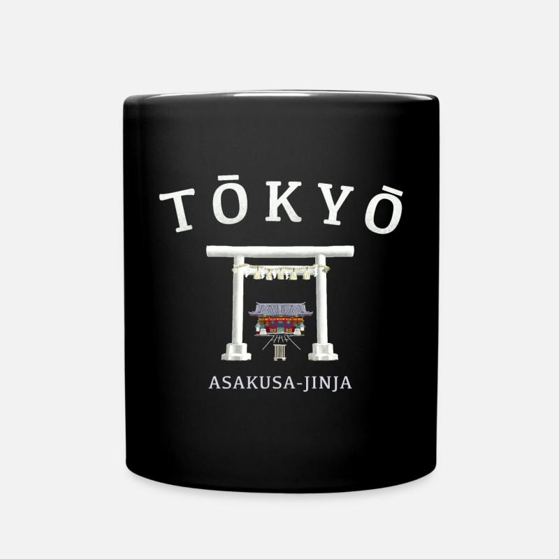 Tokyo, Japan, Torii Asakusa- jinja Hand Drawing - Full Colour Mug - black
