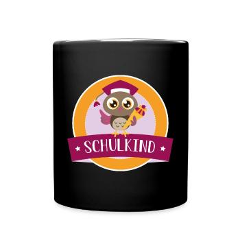 Schulkind Eule mit Zuckertüte - Tasse einfarbig - Schwarz - Vorne