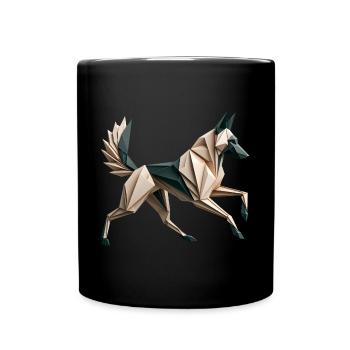3D Geometric Origami Malinois Dog - Full Colour Mug - black - Front