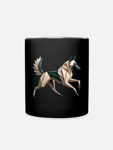 chien malinois origami géométrique 3d - Mug uni - noir