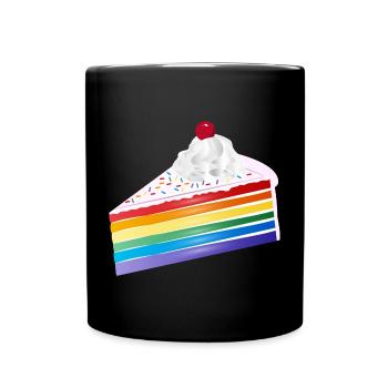 Morceau de gâteau arc-en-ciel à la crème et à la cerise - Mug uni - noir - Devant