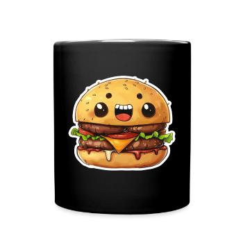 Mignon Kawaii Burger – Design de dessin animé rieur - Mug uni - noir - Devant