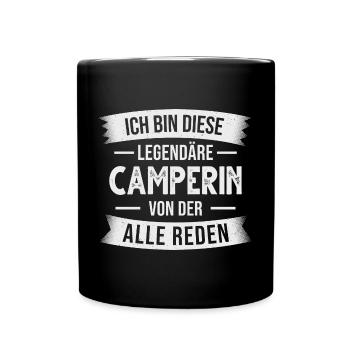 Camping Camperin Wohnmobil Campingplatz - Tasse einfarbig - Schwarz - Vorne