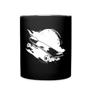 Skateboard Zeichnung - Tasse einfarbig - Schwarz - Vorne