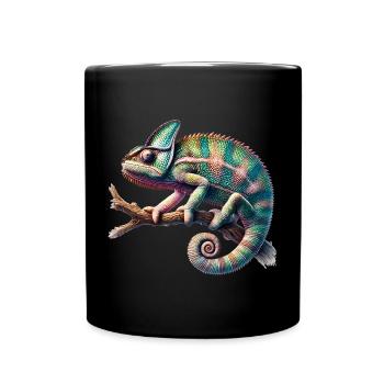 faszinierendes lebendiges Chamäleon-Motiv - Tasse einfarbig - Schwarz - Vorne