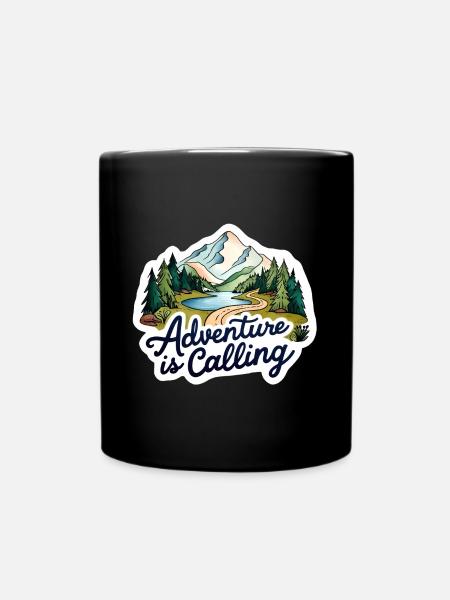 Adventure Is Calling Illustration Design - Full Colour Mug - black