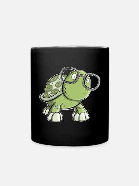 Schildkröte mit Brille - Tasse einfarbig - Schwarz