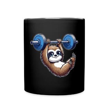 Faultier Hantel Klimmzug Workout lustig - Tasse einfarbig - Schwarz - Vorne