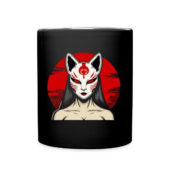 Manga Kitsune Fox Anime Kumiho Mask Manga Otaku - Full Colour Mug - black - Front