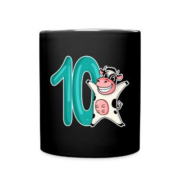 10th Birthday Motif Cow - Ten - 10 Years - Full Colour Mug - black - Front