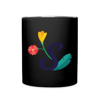 Elegant letter 'S' with flowers - Full Colour Mug - black - Front