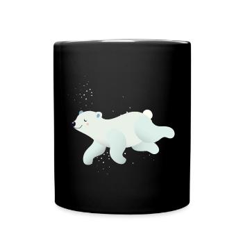 schwimmender Eisbär in sanften Farbtönen - Tasse einfarbig - Schwarz - Vorne