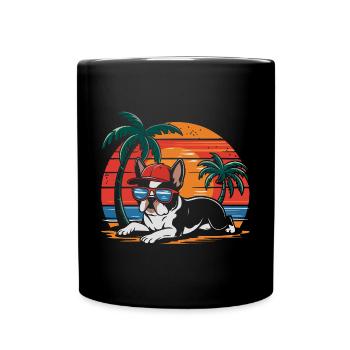 Cool Bostie Boston Terrier Under Palm Trees - Full Colour Mug - black - Front