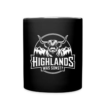 Highlands was sonst Schottisches Hochlandrind - Tasse einfarbig - Schwarz - Vorne