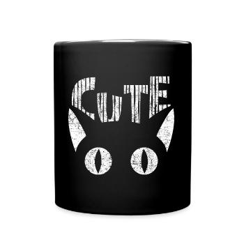 Cute cat logo design in black and white - Full Colour Mug - black - Front