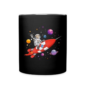 L’astronaute et la fusée rouge dans l’espace. - Mug uni - noir - Devant