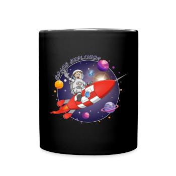 L’astronaute et la fusée rouge dans l’espace - Mug uni - noir - Devant