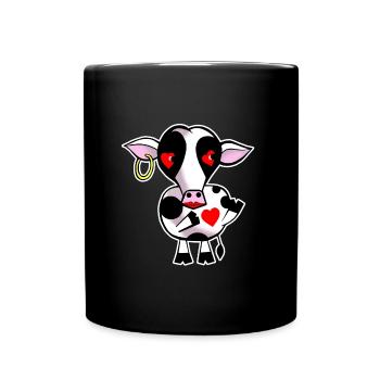 Kuh mit Herz - Tasse einfarbig - Schwarz - Vorne