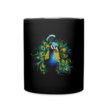 Pfau Pfauenfeder Exotisch Farbenfroh Bunt Kunst - Tasse einfarbig - Schwarz - Vorne
