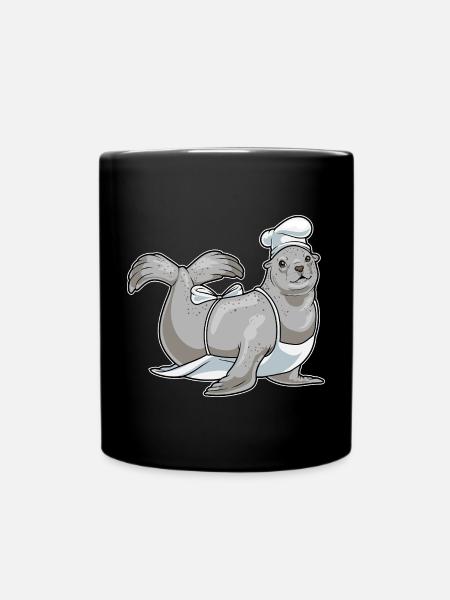 Seehund Koch Kochmütze Kochen - Tasse einfarbig - Schwarz