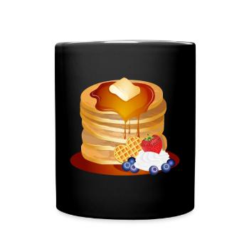 Pancakes Motif with Butter Flake and Maple Syrup - Full Colour Mug - black - Front