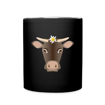Alpen Kuh mit Edelweiss - Tasse einfarbig - Schwarz - Vorne