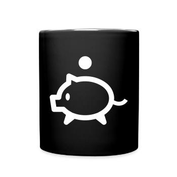 Piggy bank with coin - Full Colour Mug - black - Front