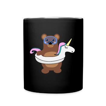 Einhorn Bär Schwimmen - Tasse einfarbig - Schwarz - Vorne